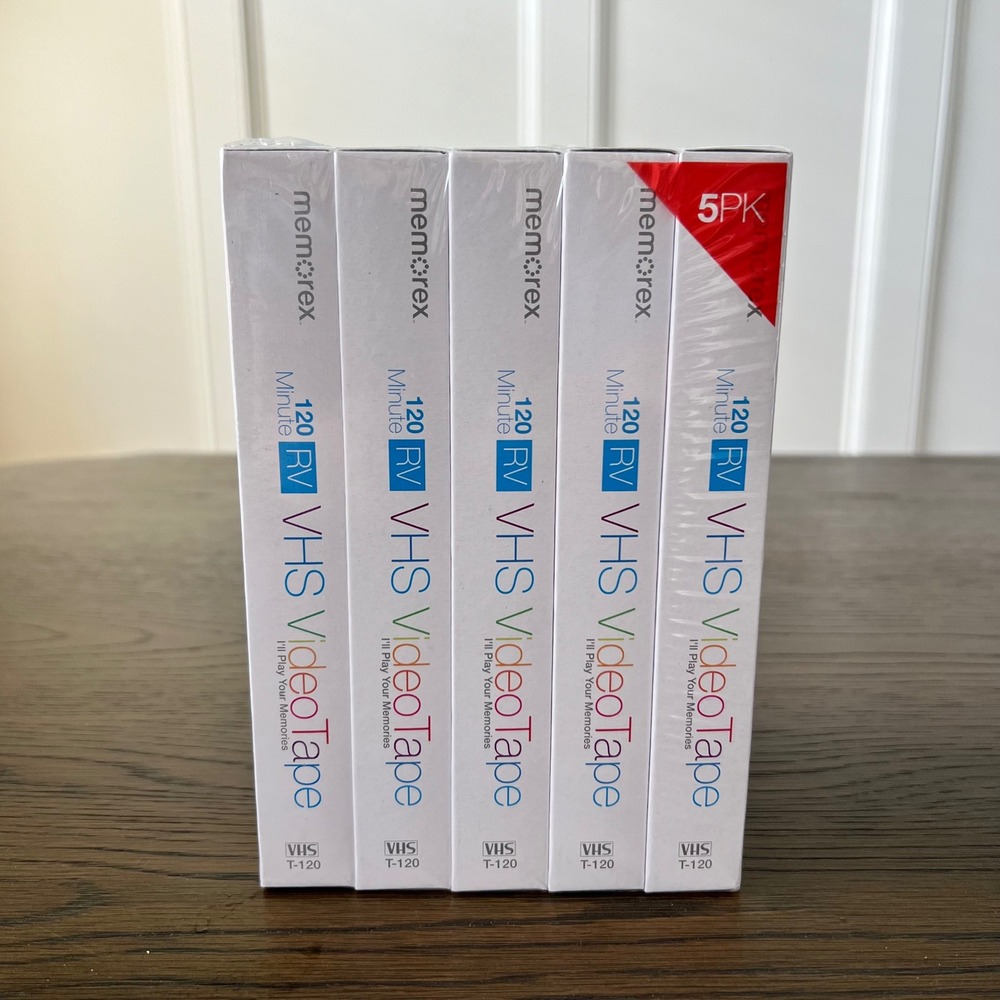 Memorex 120 Minute RV VHS Video Tape T-120 Blank Sealed 5-Pack 6HR EP‎ 2HR SP